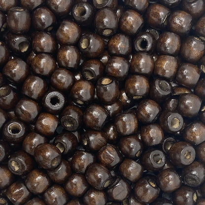 500 Dark Brown Large Hole Wood Beads for Crafts and Macrame 12mm x 11mm Barrel Hair Beads with 4mm Large Hole in Dark Brown