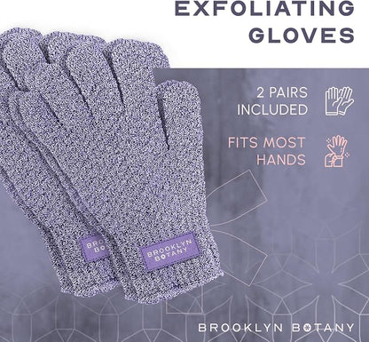 Brooklyn Botany Exfoliating Gloves for Bath and Shower – Heavy Duty Exfoliating Body Scrubber for Massage and Dead Skin Remover for Body – 2 Pairs