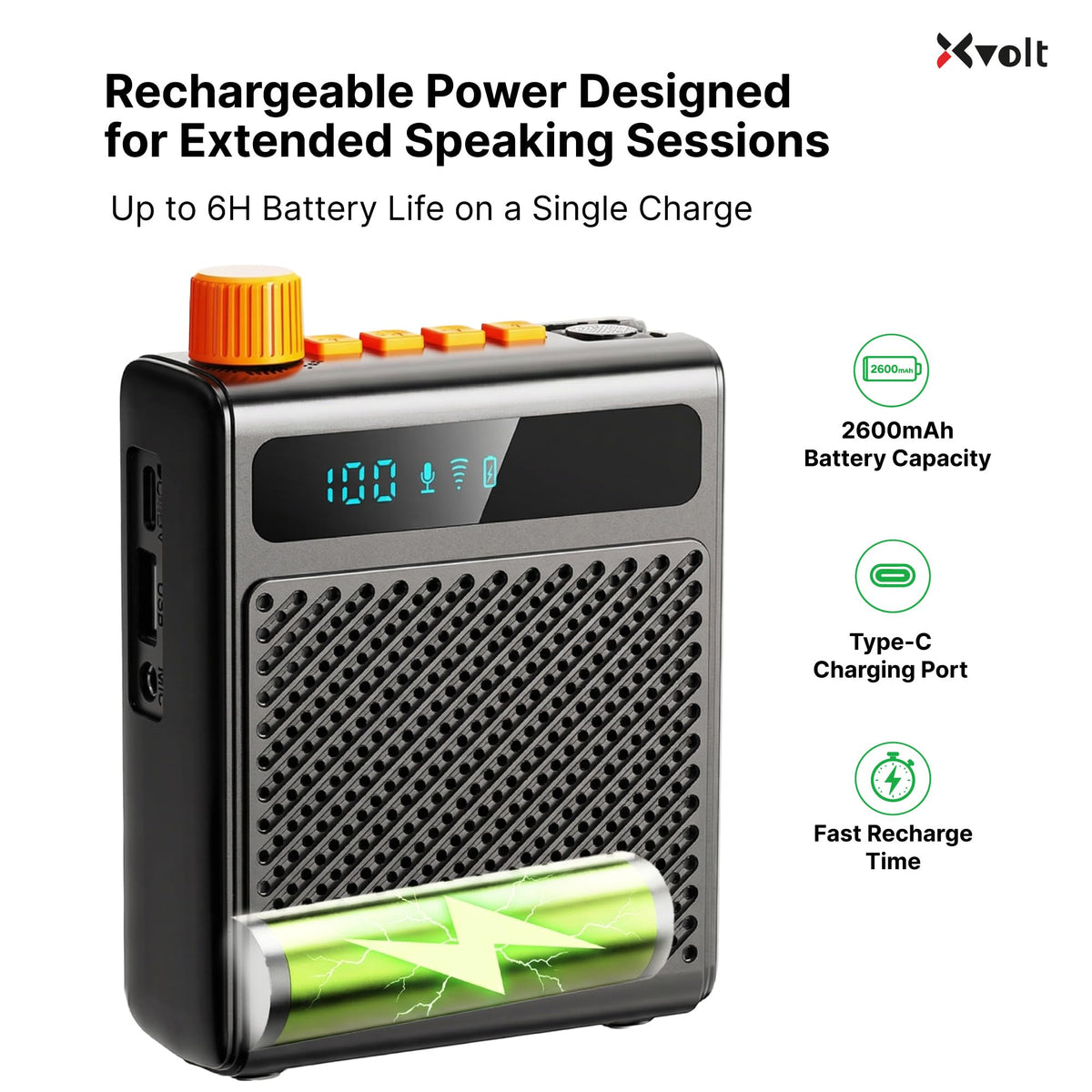 Xvolt Wireless Voice Amplifier for Teachers with Microphone - Portable Rechargeable 10W Bluetooth Speaker with Wireless Clip-On Mic Waist Strap for Classroom Teaching Public Speaking Training (Black)