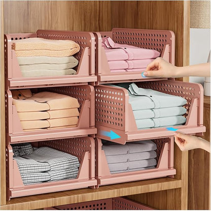 SNSLXH 5 Pack Stackable Closet Organizer Box, Space-Saving Clothes Storage