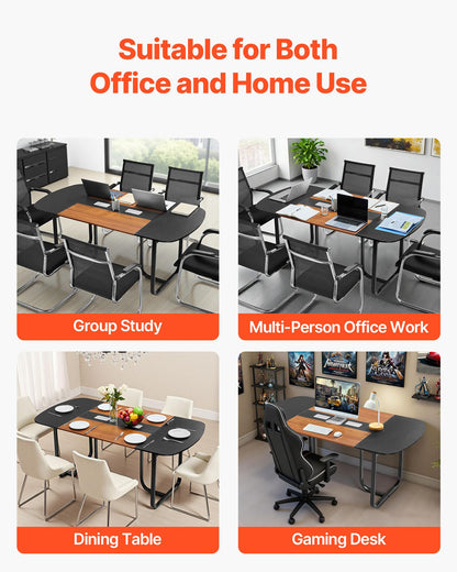 VEVOR Conference Table, 6 ft Oval Office Meeting Table for 6-8 Person, Modern Seminar Desk with Metal Legs, Large Meeting Desk for Office, Boardroom, Conference Room, Easy Assembly, Black & Brown