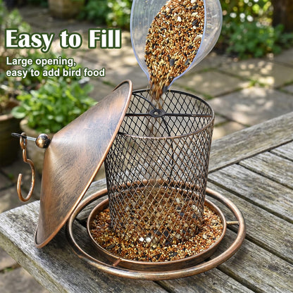 Bird Feeder, Weatherproof Wild Bird Feeders for Outdoors, Birds Feeding Station Metal Round Roof Birdfeeder for Garden Yard Outside Hanging Decor