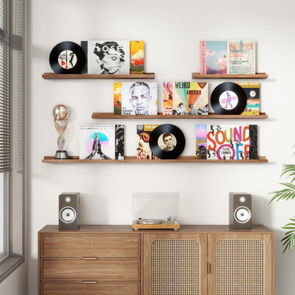 FLYJOE Picture Ledge Shelf, Floating Shelves Set of 2, 48 Inches Long Large Nursery Book Shelves for Toys Storage, Kids Bookshelf Wall Mounted for Living Room Bedroom Decor Books Photo Frames, Walnut