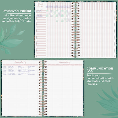 PLANBERRY Teacher Planner – Undated School Year Plan Book for Teachers with Calendars & Lesson Plans – Planner for Classroom Organization & Homeschool – 8”x10.5” Hardcover (Green Pastures)