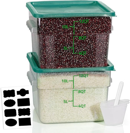 12QT NSF Food Storage Containers: 2 PCS Commercial Clear Square Food Storage