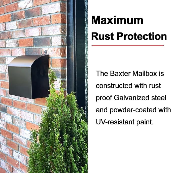 NACH Large Mailbox for House, 12.4”x7.1”x11.8 Black Mailboxes for Outside, Waterproof Mailbox - Baxter-Style Wall Mount Mailboxes for Outside