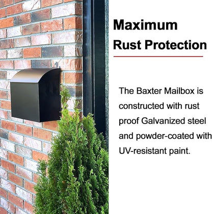 NACH Large Mailbox for House, 12.4”x7.1”x11.8 Black Mailboxes for Outside, Waterproof Mailbox - Baxter-Style Wall Mount Mailboxes for Outside