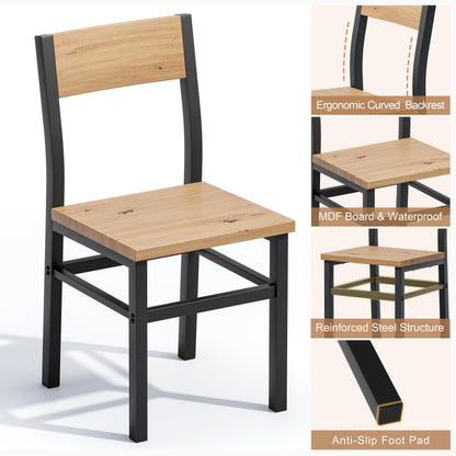 MECHYIN Dining Chairs Set of 4, Rustic Wood Dining Room Chairs with Thickened and Strengthened Metal Steel Frame & Slat Back, Modern Farmhouse Chair for Kitchen, Dining Room (4, Light Brown)