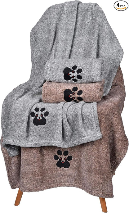Dogvingpk Medium Dog Towel 4 Pack, Super Absorbent Soft Quick Drying Microfiber Pet Bath Towels for Medium & Small Dogs (M-36" * 28", 2Grey and 2Brown)