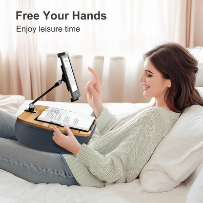 ERGONOV Lap Cozy Kindle Pillow Stand for Bed with Adjustable Arm, 360° Tablet Holder, Fits 4.7"-13" Kindle, iPad, Phone, Lap Desk for Hands Free Reading in Bed, Couch, Sofa,Gray