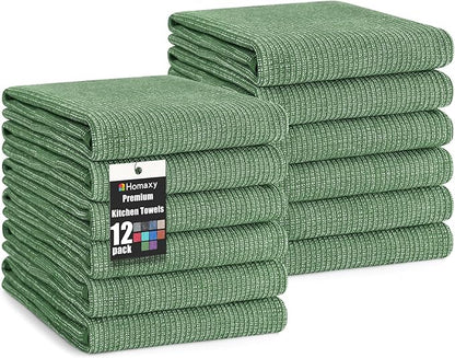 Homaxy Premium Kitchen Towels, Large Cotton Kitchen Hand Towels, Flat and Terry