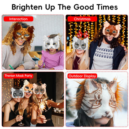 Blurap 124 PCS Therian Mask Kit Cat Masks to Dress Up DIY Therian Cat Mask Set with Fur Eye Mesh Stickers Furry Masks for Christmas Easter Crafts Masquerade Cosplay Party