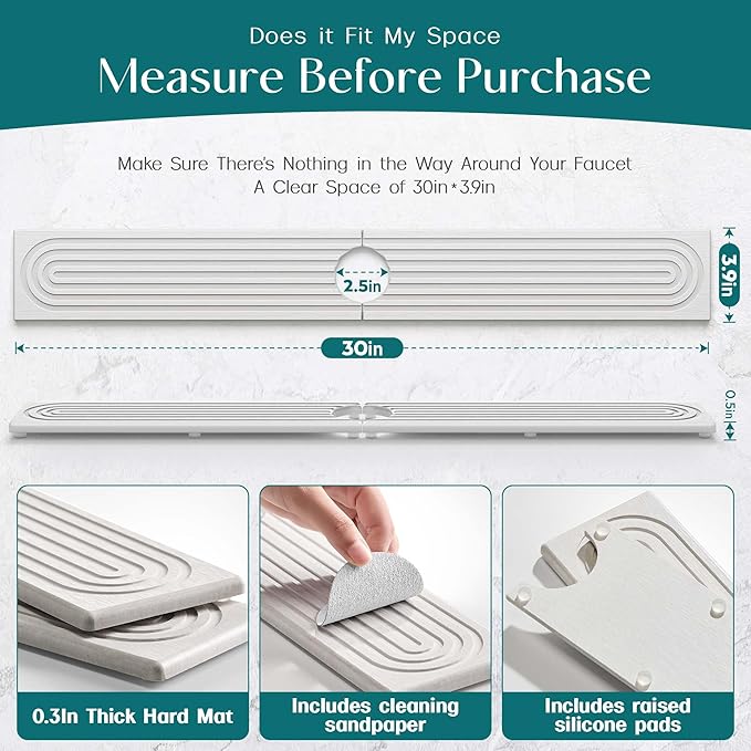 30 Inch Faucet Mat for Kitchen Sink