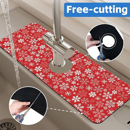 Christmas Snowflake Kitchen Sink Splash Guard Mat Absorbent Fast Drying Mat