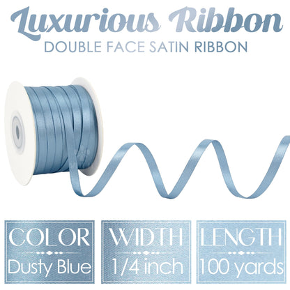 MEEDEE Dusty Blue Satin Ribbon 1/4 Inch Lux Double Sided Satin 100 Yards Spool Blue Thin Ribbon for Crafts, Gift Wrapping, Ornaments, Holiday Decorating, Hair Bow, Wedding, Birthday, Party Supplies