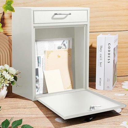 Yaocom Locking Mailbox with Key for Outdoor 18 x 15 x 7 Inches Large Wall Mount Mail Box with Lock Security Mail Drop Metal Collection Boxes Hanging Secure Postbox(Creamy White)