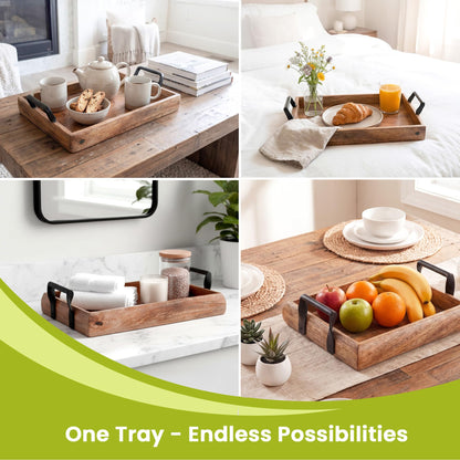 Acacia Serving Tray – Durable Large Wooden Serving Tray w/Handle – Non-Slip Kitchen Accessories for Daily Use – Easy Use Wooden Trays For Food
