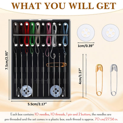 XunYee 36 Boxes Mini Sewing Kit Bulk Easy Pre Threaded Needle Kit Travel Sewing Threaded Needle Holder Small Home Travel Box with Pin Button, Assorted Colors