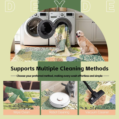 DEXDE Washable Area Rugs 5x7 Tropical Non-Slip Abstract Leaf Floral Boho Soft Rug for Living Room Bedroom Botanical Large Carpet for Entryway Kids Playroom Office,Green