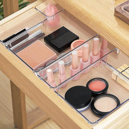 16 PCS Drawer Organizer Set, 5 Varied Size Bathroom and kitchen Drawer cabinet organizer Trays, Clear Storage Bins for Makeup, Jewelry, Utensils and Gadgets