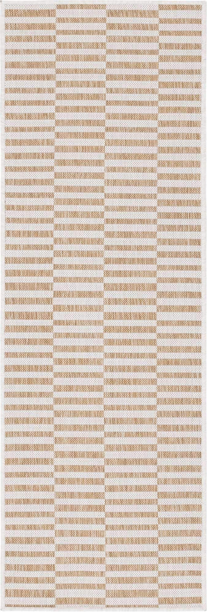 Unique Loom Outdoor Striped Collection Area Rug - Striped (2' x 6' 1" Runner, Taupe/Ivory)