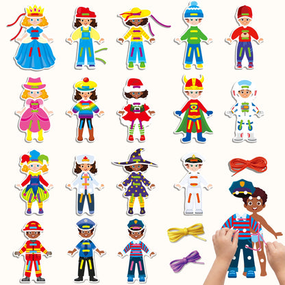 18 Sets Dress Up Lacing Card for Toddlers, Girls Sewing Kit for Kids Montessori Fine Motor Skills Toy for Preschool Learning Activities Kindergarten Toys