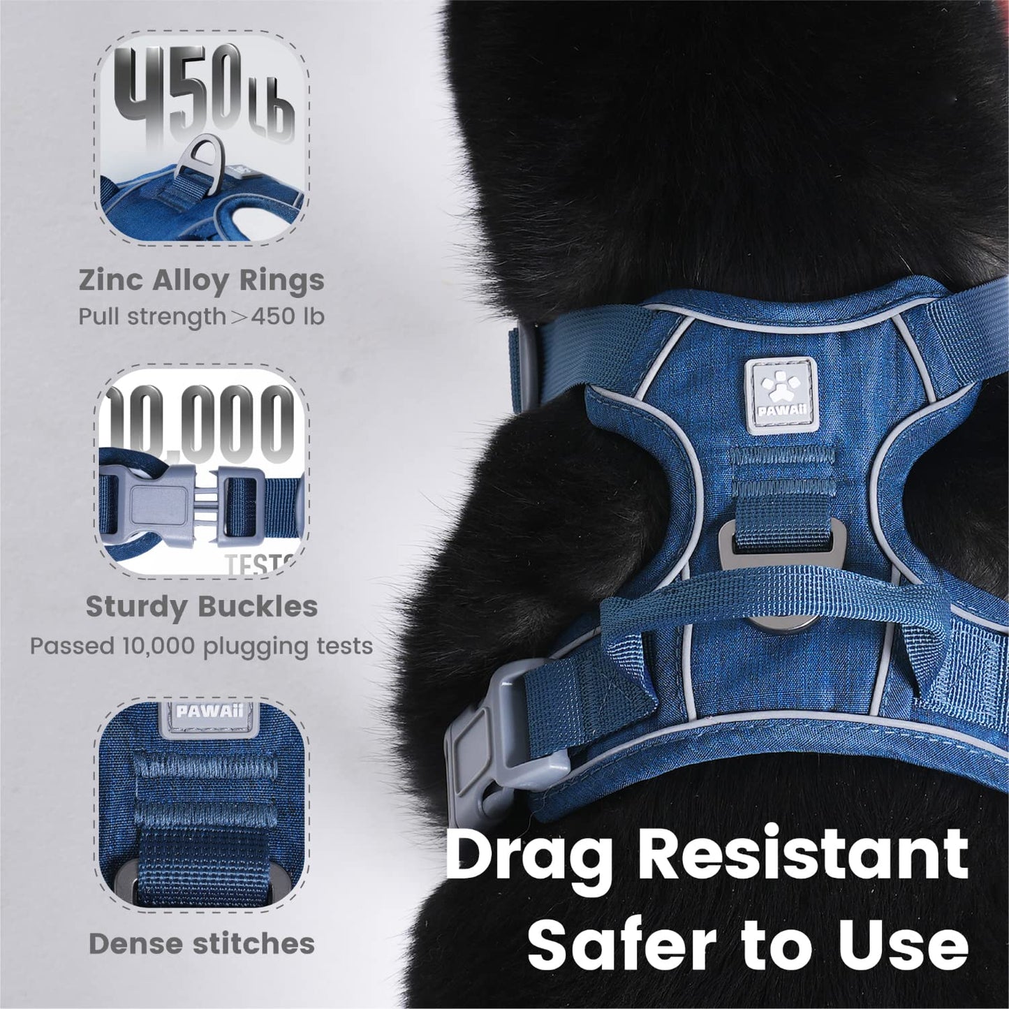 Pawaii No Pull Dog Harness with Pet ID Tag,Reflective Strips No Choke Front O Ring Breathable Mesh Adjustable Soft Padded Pet Vest with Easy Control Handle for Small Dogs