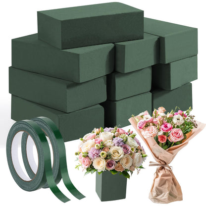 MAPVOLUT 10 Pcs Small Floral Foam Blocks 5.5” x 3.1” x 1.7”, with 2 Rolls Waterproof Floral Tape - 12mm x 65.62ft, for Fresh or Artificial Flower Arrangements, DIY Wedding, Home Decor, and Crafts