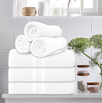 Basic Medium Bath Towels 24x48 Inches – Pack of 6 – White Color – Soft and