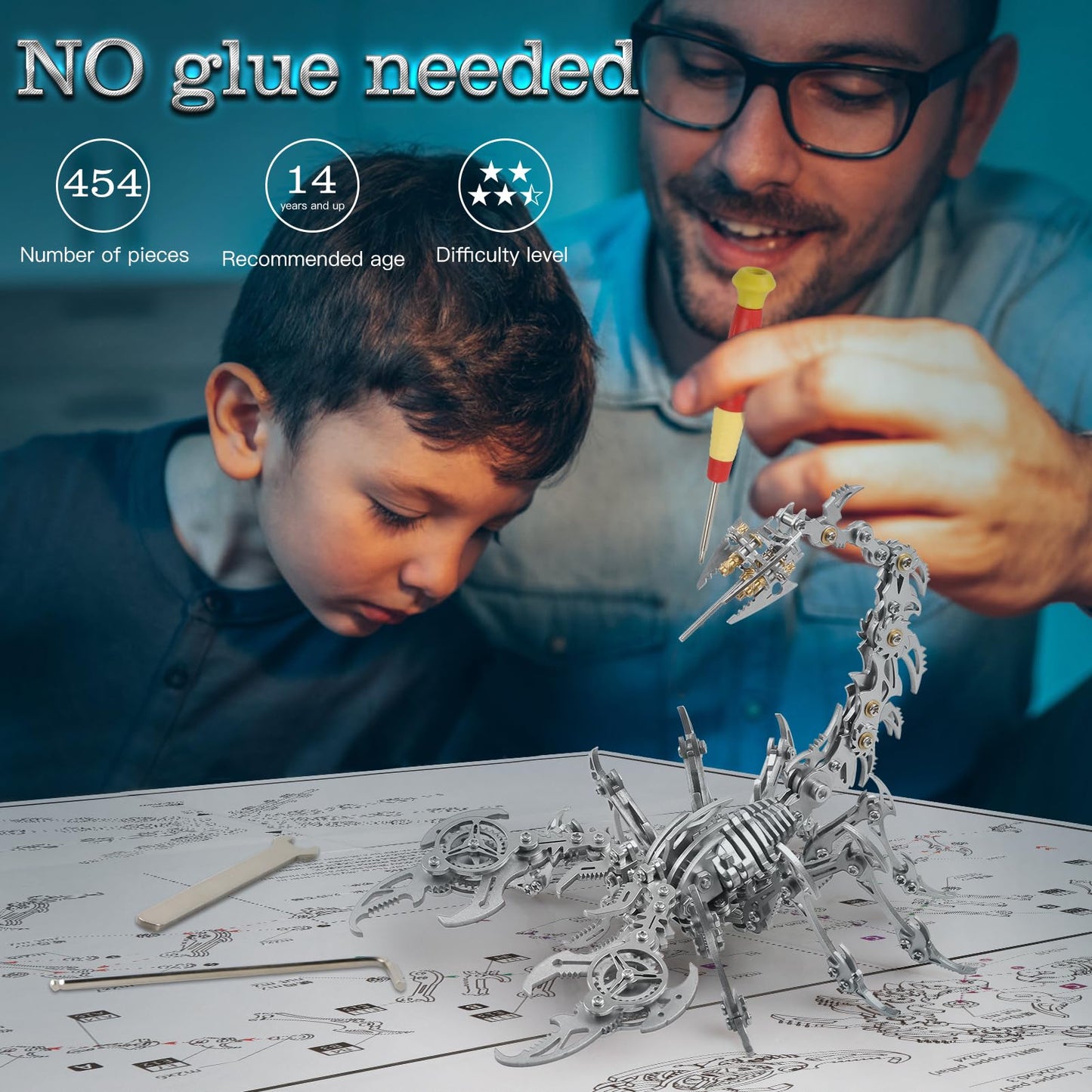 Metalkitor Scorpion 3D Metal Puzzles Kits for Adults Teens – 454 Pcs – Mechanical Assembly Models – 4 Hours to Build – Ideal for Gifts and Decorations (Silver)