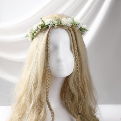 KorViSHOW White Flower Crown Hairband - Rose Flower Headband for Women's Wedding, Party, Festival Decoration, Hair Styling Accessory
