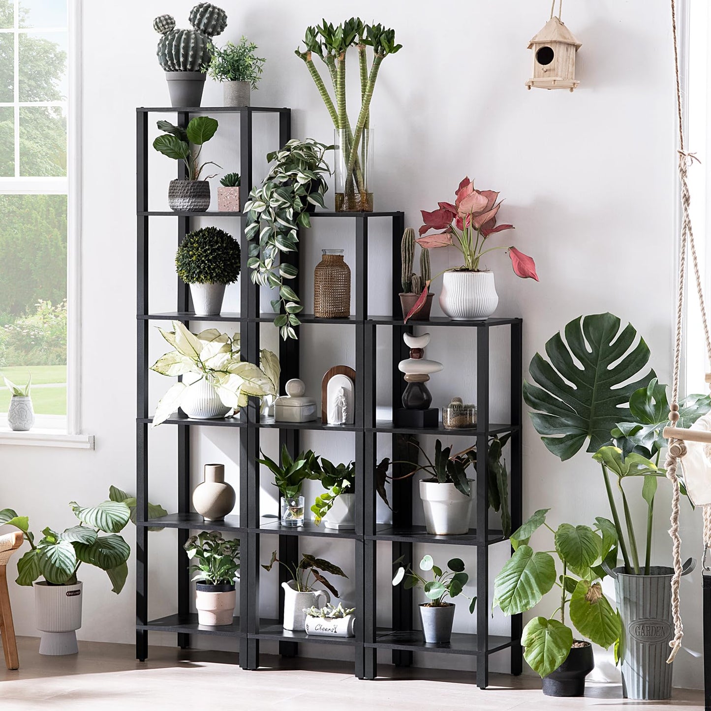 YUFAM 54in Tall Bookshelf 5-Tier Small Narrow Bookcase, Skinny Book Shelf for Small Space, Farmhouse Slim Shelf with Storage, Wood Freestanding Display Thin Bookshelves for Living Room, Office, Black
