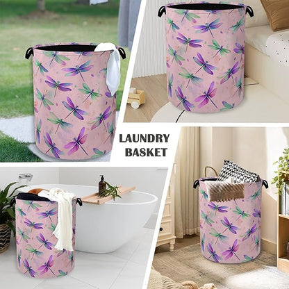 Colorful Dragonfly Laundry Basket, Foldable