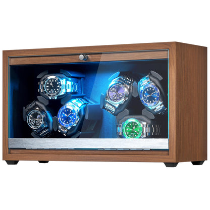 ANWBROAD Watch Winder 6 with LED and Super Quiet Motor 4 Rotating Modes Watches Winder box Watch Shaker with Type-C Adapter UJWW003A