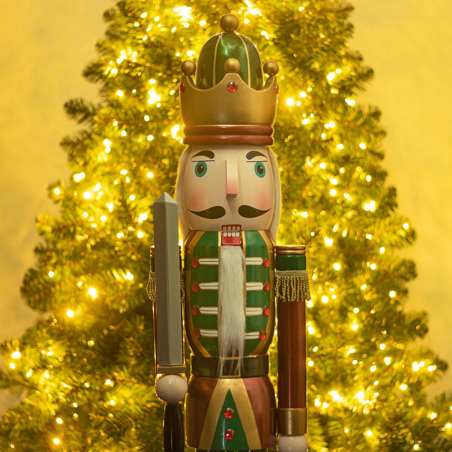 KI Store 4ft Christmas Nutcracker Wooden King Soldier Nutcracker Figurine for Front Door, Porch, Christmas Tree, Mantel, Fireplace