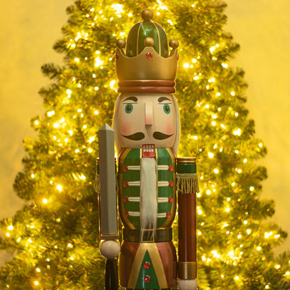 KI Store 4ft Christmas Nutcracker Wooden King Soldier Nutcracker Figurine for Front Door, Porch, Christmas Tree, Mantel, Fireplace