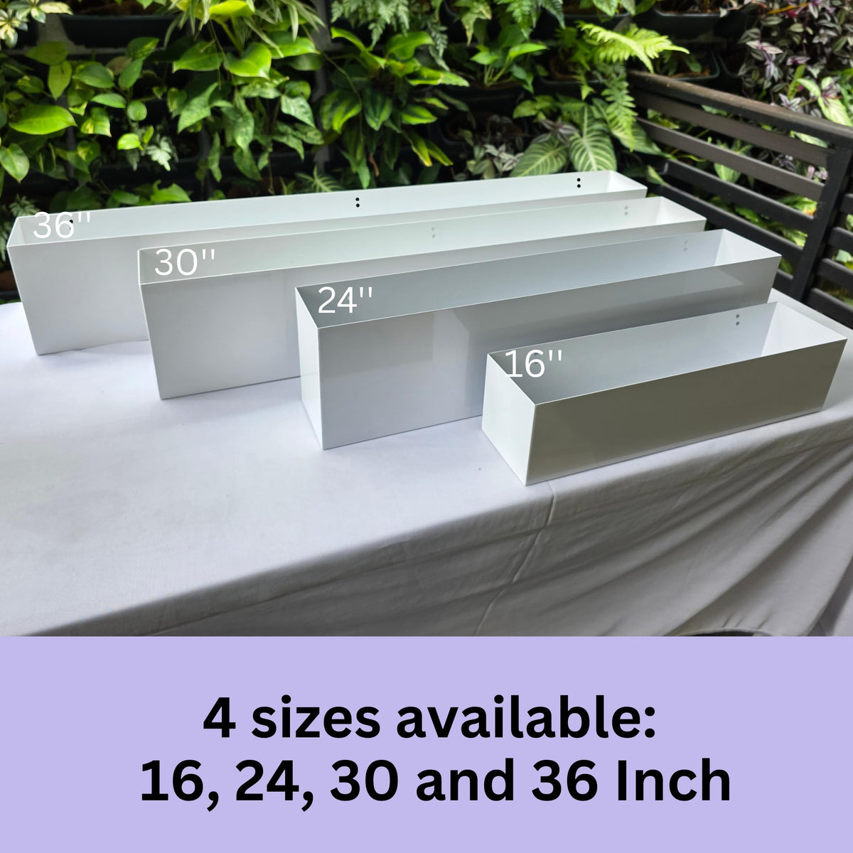 LaLaGreen Planter Boxes Outdoor (24 Inch, 2 Pack) White Metal Rectangular Railing Flower Box with Brackets, Deck Railings Planters Fence Balcony Patio Porch Plant Holder Modern Garden Decor Over Rail