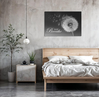 SKASNFAI Just Breathe Wall Art Zen Office Wall Decor Inspirational Yoga Quotes Positive Relax Artwork Picture Black and White Dandelion Posters Print for Meditation Room (12L x 16W)