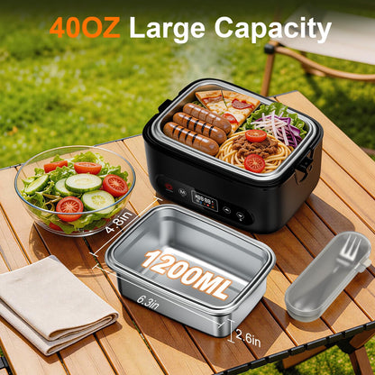 Cosy Life Cordless Electric Lunch Box with 24000mAh Long-Lasting Battery, 1.2L 304 Stainless Steel Food Warmer & Insulated Bag for Hot Meals at Office, on Travel & Outdoors