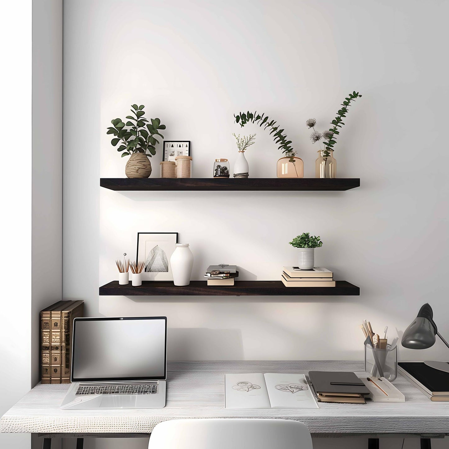 PHPH 36 Inch Wood Floating Shelves for Wall, Wooden Wall Shelves for Bedroom, Set of 4 Brown