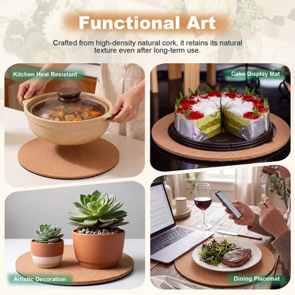 Gandeer Set of 6 Round Cork Placemats Rustic Heat Resistant Wooden Place Mats Cork Trivets for Hot Dishes High Density Thick Wood Coasters Non-Slip Hot Pads for Kitchen and Dining Tables Easy Clean