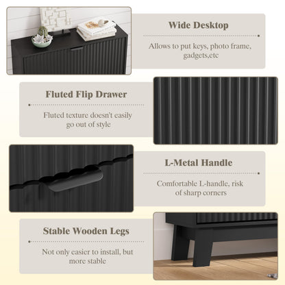 HUANLEGO Shoe Cabinet Storage for Entryway with 2 Flip Drawers, Fluted Narrow Shoe Organizer with Wooden Legs, Freestanding Slim Shoe Storage Hidden Shoe Rack Organizer for Front Door Entrance, Black