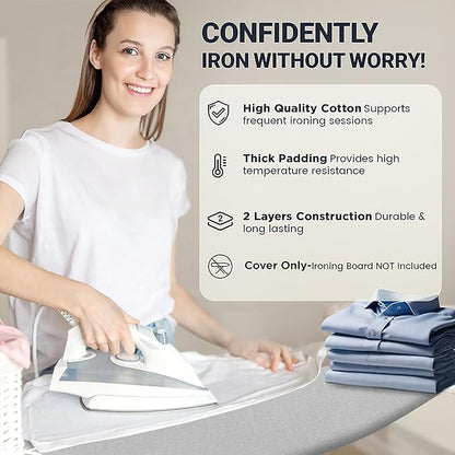 Ironing Board Cover and Pad 18"x54" Extra Thick Natural Cotton, Scorch and