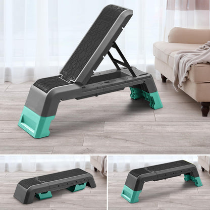 leikefitness Exercise Step Platform, Multifunctional Aerobic Deck with Cord and Adjustable Dumbbell & Weight Bench, Fitness Equipment for Workout Home Gym, GM5821 (Black)