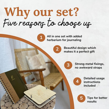 WOKK Flower Press with Herbarium Journal | Flower Preservation Kit, Leaf Press Kit for Making Cards, Plant Press for Adults and Kids, Added Journal for Pressed Plants Art Preservation
