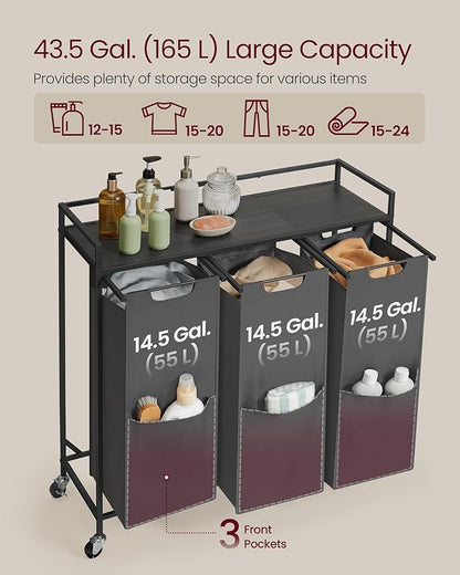 VASAGLE Laundry Sorter, 43.5 Gal. Laundry Hamper Basket