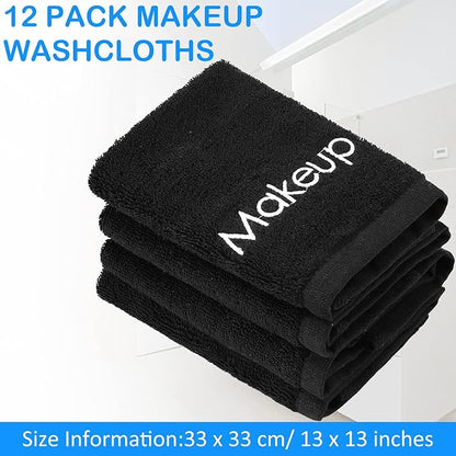 Panelee 12 Pcs Makeup Washcloths Bulk 13 Inch Black Makeup Towels Cotton Face