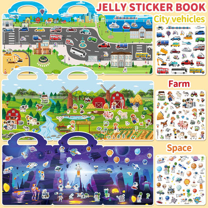 CREATIVETREES 6 Sets Reusable Sticker Book for Toddlers 3-6, Jelly Sticker Books for Toddler, Travel Sticker Activity Toys for Kids 3 4 5 6 Years Old Girls & Boys