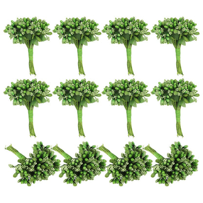 PATIKIL Mini Artificial Pip Berry Picks Bunch, 144Pcs Fruit Flower Stamens for Craft DIY Wreaths Wedding Floral Arrangements Decoration, Army Green