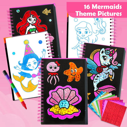 FUNNYB&G Foil Art Crafts for Kids Ages 4-8: Valentines Crafts for Kids 2026,Birthday Gift for Girls,Art and Crafts Supplies,Party Favors,Creative Toys for Girls Boys 4 5 6 7 8 9 Years Old(Mermaids)